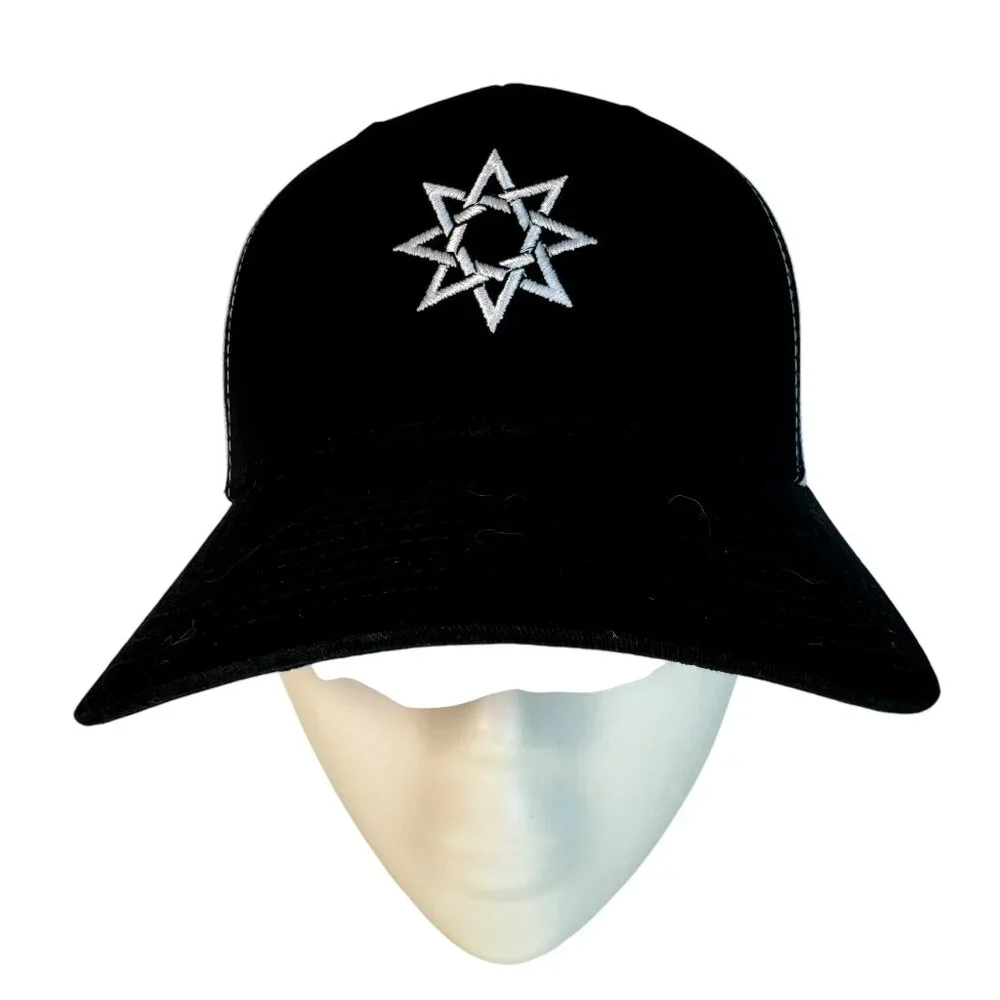White 8 Point Star Octagram Snapback Hat Cap Embroidered Black & White Occult